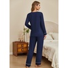 image:imageEkouaer Womens Pajamas Sets 2 piece PJs V Neck Long Sleeve Sleepwear Comfy Pants Loungewear with PocketNavy Blue