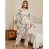 image:imageEkouaer Womens Pajamas Sets 2 piece PJs V Neck Long Sleeve Sleepwear Comfy Pants Loungewear with PocketPink Forest