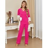image:imageEkouaer Womens Pajamas Sets 2 piece PJs V Neck Long Sleeve Sleepwear Comfy Pants Loungewear with PocketRose Red