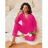 image:imageEkouaer Womens Pajamas Sets 2 piece PJs V Neck Long Sleeve Sleepwear Comfy Pants Loungewear with PocketRose Red
