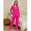 image:imageEkouaer Womens Pajamas Sets 2 piece PJs V Neck Long Sleeve Sleepwear Comfy Pants Loungewear with PocketRose Red