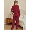 image:imageEkouaer Womens Pajamas Sets 2 piece PJs V Neck Long Sleeve Sleepwear Comfy Pants Loungewear with PocketWine Red