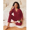 image:imageEkouaer Womens Pajamas Sets 2 piece PJs V Neck Long Sleeve Sleepwear Comfy Pants Loungewear with PocketWine Red
