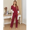 image:imageEkouaer Womens Pajamas Sets 2 piece PJs V Neck Long Sleeve Sleepwear Comfy Pants Loungewear with PocketWine Red