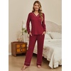 image:imageEkouaer Womens Pajamas Sets 2 piece PJs V Neck Long Sleeve Sleepwear Comfy Pants Loungewear with PocketWine Red