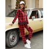 image:imageEkouaer Womens Pajamas Sets Velvet Long Sleeve Jogger Pjs Soft Sleepwear 2 Piece Lounge Sets Casual TracksuitsPlaid Red