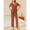 image:imageEkouaer Womens Rib Knit Pajamas Button Up Lounge Sets Short Sleeve Top and Long Pants Matching Pjs Sleepwear LoungewearChocolate