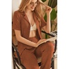 image:imageEkouaer Womens Rib Knit Pajamas Button Up Lounge Sets Short Sleeve Top and Long Pants Matching Pjs Sleepwear LoungewearChocolate