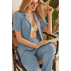 image:imageEkouaer Womens Rib Knit Pajamas Button Up Lounge Sets Short Sleeve Top and Long Pants Matching Pjs Sleepwear LoungewearClear Blue