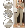 image:imageEkouaer Womens Rib Knit Pajamas Button Up Lounge Sets Short Sleeve Top and Long Pants Matching Pjs Sleepwear LoungewearKhaki