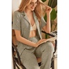 image:imageEkouaer Womens Rib Knit Pajamas Button Up Lounge Sets Short Sleeve Top and Long Pants Matching Pjs Sleepwear LoungewearKhaki