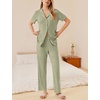image:imageEkouaer Womens Rib Knit Pajamas Button Up Lounge Sets Short Sleeve Top and Long Pants Matching Pjs Sleepwear LoungewearLight Green