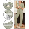 image:imageEkouaer Womens Rib Knit Pajamas Button Up Lounge Sets Short Sleeve Top and Long Pants Matching Pjs Sleepwear LoungewearLight Green