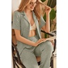 image:imageEkouaer Womens Rib Knit Pajamas Button Up Lounge Sets Short Sleeve Top and Long Pants Matching Pjs Sleepwear LoungewearLight Green