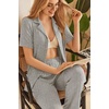 image:imageEkouaer Womens Rib Knit Pajamas Button Up Lounge Sets Short Sleeve Top and Long Pants Matching Pjs Sleepwear LoungewearLight Grey