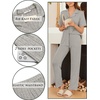 image:imageEkouaer Womens Rib Knit Pajamas Button Up Lounge Sets Short Sleeve Top and Long Pants Matching Pjs Sleepwear LoungewearLight Grey