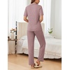 image:imageEkouaer Womens Rib Knit Pajamas Button Up Lounge Sets Short Sleeve Top and Long Pants Matching Pjs Sleepwear LoungewearPink
