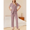 image:imageEkouaer Womens Rib Knit Pajamas Button Up Lounge Sets Short Sleeve Top and Long Pants Matching Pjs Sleepwear LoungewearPink
