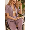 image:imageEkouaer Womens Rib Knit Pajamas Button Up Lounge Sets Short Sleeve Top and Long Pants Matching Pjs Sleepwear LoungewearPink