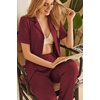 image:imageEkouaer Womens Rib Knit Pajamas Button Up Lounge Sets Short Sleeve Top and Long Pants Matching Pjs Sleepwear LoungewearWine Red