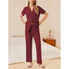 image:imageEkouaer Womens Rib Knit Pajamas Button Up Lounge Sets Short Sleeve Top and Long Pants Matching Pjs Sleepwear LoungewearWine Red