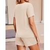image:imageEkouaer Womens Ribbed Knit Lounge Set Short Sleeve Top and Shorts Sleepwear Pajama Set Two Piece Shorts Outfits SetBeige