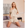 image:imageEkouaer Womens Ribbed Knit Lounge Set Short Sleeve Top and Shorts Sleepwear Pajama Set Two Piece Shorts Outfits SetBeige