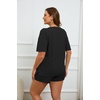 image:imageEkouaer Womens Ribbed Knit Lounge Set Short Sleeve Top and Shorts Sleepwear Pajama Set Two Piece Shorts Outfits SetBlack