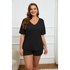 image:imageEkouaer Womens Ribbed Knit Lounge Set Short Sleeve Top and Shorts Sleepwear Pajama Set Two Piece Shorts Outfits SetBlack