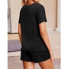 image:imageEkouaer Womens Ribbed Knit Lounge Set Short Sleeve Top and Shorts Sleepwear Pajama Set Two Piece Shorts Outfits SetBlack