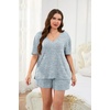 image:imageEkouaer Womens Ribbed Knit Lounge Set Short Sleeve Top and Shorts Sleepwear Pajama Set Two Piece Shorts Outfits SetBlue