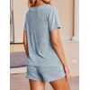 image:imageEkouaer Womens Ribbed Knit Lounge Set Short Sleeve Top and Shorts Sleepwear Pajama Set Two Piece Shorts Outfits SetBlue