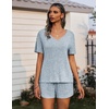 image:imageEkouaer Womens Ribbed Knit Lounge Set Short Sleeve Top and Shorts Sleepwear Pajama Set Two Piece Shorts Outfits SetBlue