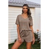 image:imageEkouaer Womens Ribbed Knit Lounge Set Short Sleeve Top and Shorts Sleepwear Pajama Set Two Piece Shorts Outfits SetBrown