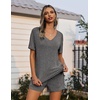 image:imageEkouaer Womens Ribbed Knit Lounge Set Short Sleeve Top and Shorts Sleepwear Pajama Set Two Piece Shorts Outfits SetGray