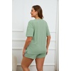 image:imageEkouaer Womens Ribbed Knit Lounge Set Short Sleeve Top and Shorts Sleepwear Pajama Set Two Piece Shorts Outfits SetGreen