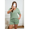 image:imageEkouaer Womens Ribbed Knit Lounge Set Short Sleeve Top and Shorts Sleepwear Pajama Set Two Piece Shorts Outfits SetGreen