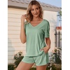 image:imageEkouaer Womens Ribbed Knit Lounge Set Short Sleeve Top and Shorts Sleepwear Pajama Set Two Piece Shorts Outfits SetGreen