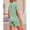 image:imageEkouaer Womens Ribbed Knit Lounge Set Short Sleeve Top and Shorts Sleepwear Pajama Set Two Piece Shorts Outfits SetGreen