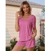 image:imageEkouaer Womens Ribbed Knit Lounge Set Short Sleeve Top and Shorts Sleepwear Pajama Set Two Piece Shorts Outfits SetHot Pink