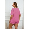 image:imageEkouaer Womens Ribbed Knit Lounge Set Short Sleeve Top and Shorts Sleepwear Pajama Set Two Piece Shorts Outfits SetHot Pink
