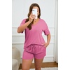image:imageEkouaer Womens Ribbed Knit Lounge Set Short Sleeve Top and Shorts Sleepwear Pajama Set Two Piece Shorts Outfits SetHot Pink