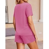 image:imageEkouaer Womens Ribbed Knit Lounge Set Short Sleeve Top and Shorts Sleepwear Pajama Set Two Piece Shorts Outfits SetHot Pink