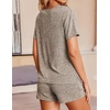 image:imageEkouaer Womens Ribbed Knit Lounge Set Short Sleeve Top and Shorts Sleepwear Pajama Set Two Piece Shorts Outfits SetKhaki
