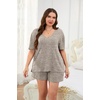 image:imageEkouaer Womens Ribbed Knit Lounge Set Short Sleeve Top and Shorts Sleepwear Pajama Set Two Piece Shorts Outfits SetKhaki