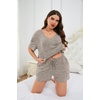 image:imageEkouaer Womens Ribbed Knit Lounge Set Short Sleeve Top and Shorts Sleepwear Pajama Set Two Piece Shorts Outfits SetKhaki