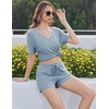 image:imageEkouaer Womens Ribbed Knit Lounge Set Short Sleeve Top and Shorts Sleepwear Pajama Set Two Piece Shorts Outfits SetLake Blue