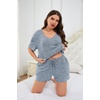 image:imageEkouaer Womens Ribbed Knit Lounge Set Short Sleeve Top and Shorts Sleepwear Pajama Set Two Piece Shorts Outfits SetLake Blue