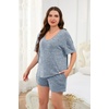 image:imageEkouaer Womens Ribbed Knit Lounge Set Short Sleeve Top and Shorts Sleepwear Pajama Set Two Piece Shorts Outfits SetLake Blue