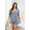 image:imageEkouaer Womens Ribbed Knit Lounge Set Short Sleeve Top and Shorts Sleepwear Pajama Set Two Piece Shorts Outfits SetLake Blue